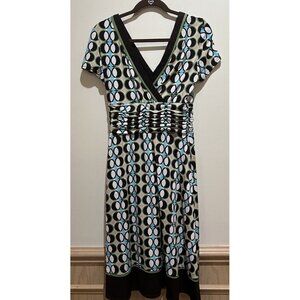 Dressbarn Crossover Cap Sleeve Sheath Dress ~ Size 10 Blue & Brown